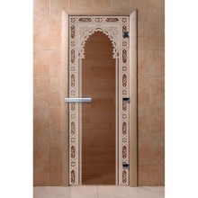 Дверь стеклянная DoorWood 900*2000 "Восточная Арка Бронза" стекло бронза прозрачная 8 мм, коробка ольха, ручка алюминий/дерево